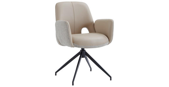ARMLEHNSTUHL  Sitzfläche 360° drehbar, automatische Rückholfunktion Leinenoptik Echtleder  - Beige/Schwarz, Design, Leder/Textil (60/85/62cm) - Dieter Knoll