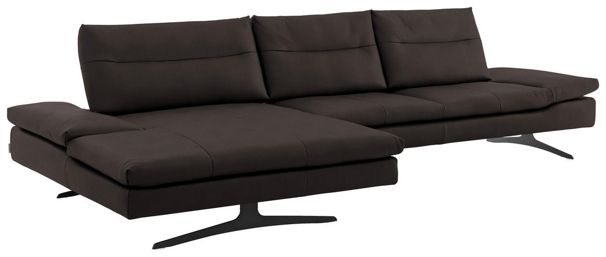 ECKSOFA in Echtleder Dunkelbraun  - Dunkelbraun/Schwarz, Modern, Leder/Metall (158/342cm) - Chilliano