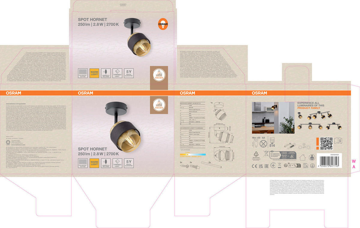 LED-STRAHLER 10/14,5/14,5 cm   - Goldfarben/Schwarz, Basics, Textil/Metall (10/14,5/14,5cm) - Osram