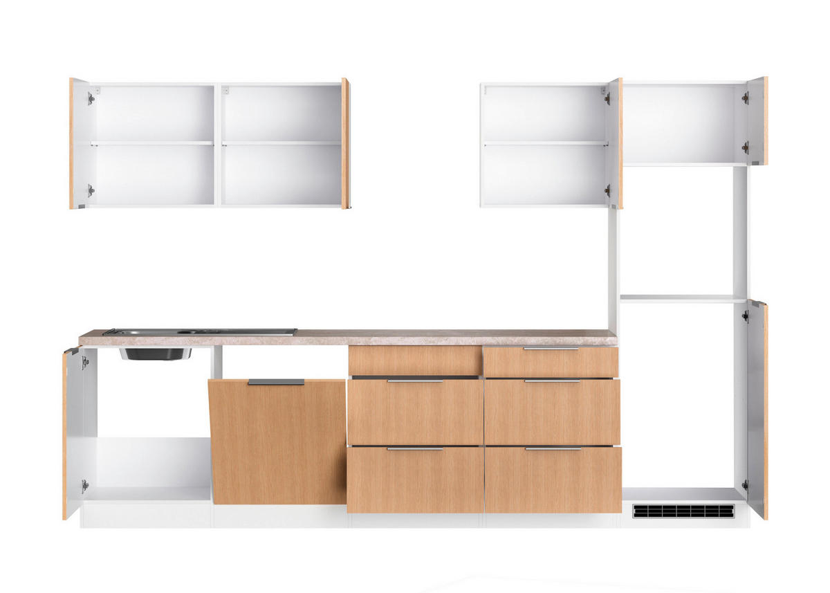 KÜCHENLEERBLOCK 300 cm   in Weiß, Eichefarben  - Eichefarben/Creme, LIFESTYLE, Holzwerkstoff/Metall (300cm) - Held