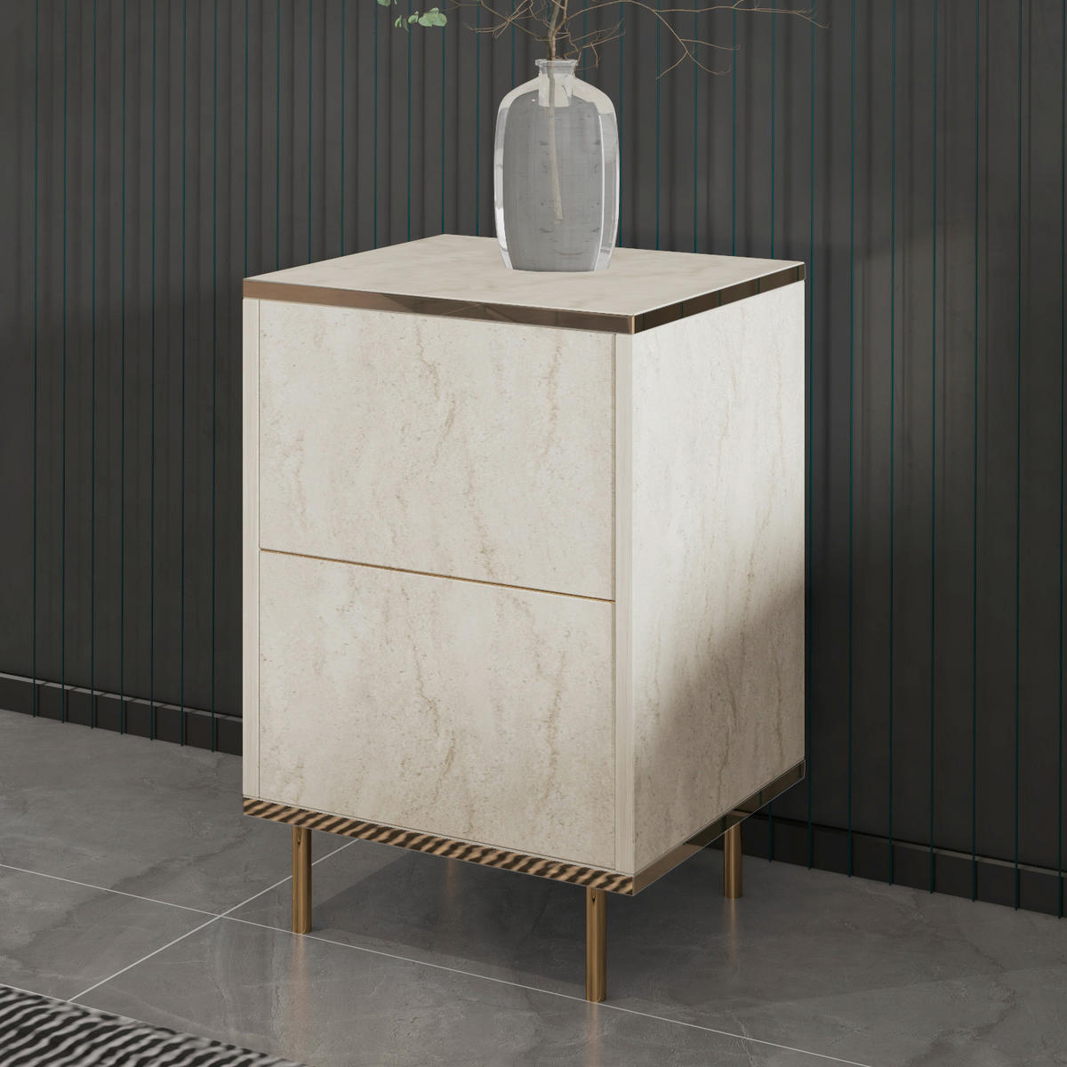 NATTDUKSBORD i beige  - beige/svart, Design, metall/trämaterial (40/60/35cm) - Livetastic