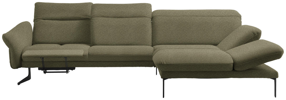 ECKSOFA in Webstoff Olivgrün  - Anthrazit/Olivgrün, Design, Textil/Metall (299/203cm) - Himolla