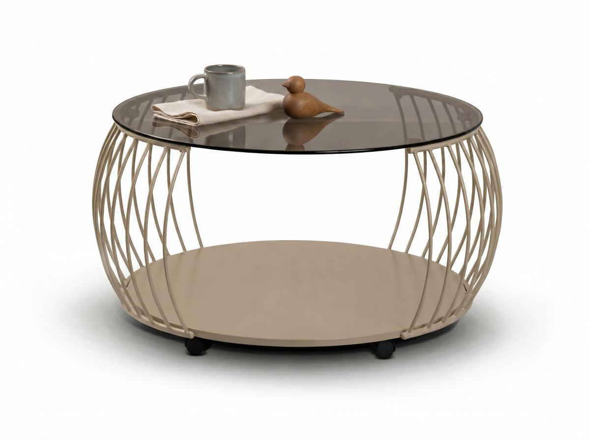 COUCHTISCH Sicherheitsglas 80/80/46 cm rund Creme  - Creme, Design, Glas/Holzwerkstoff (80/80/46cm) - Xora