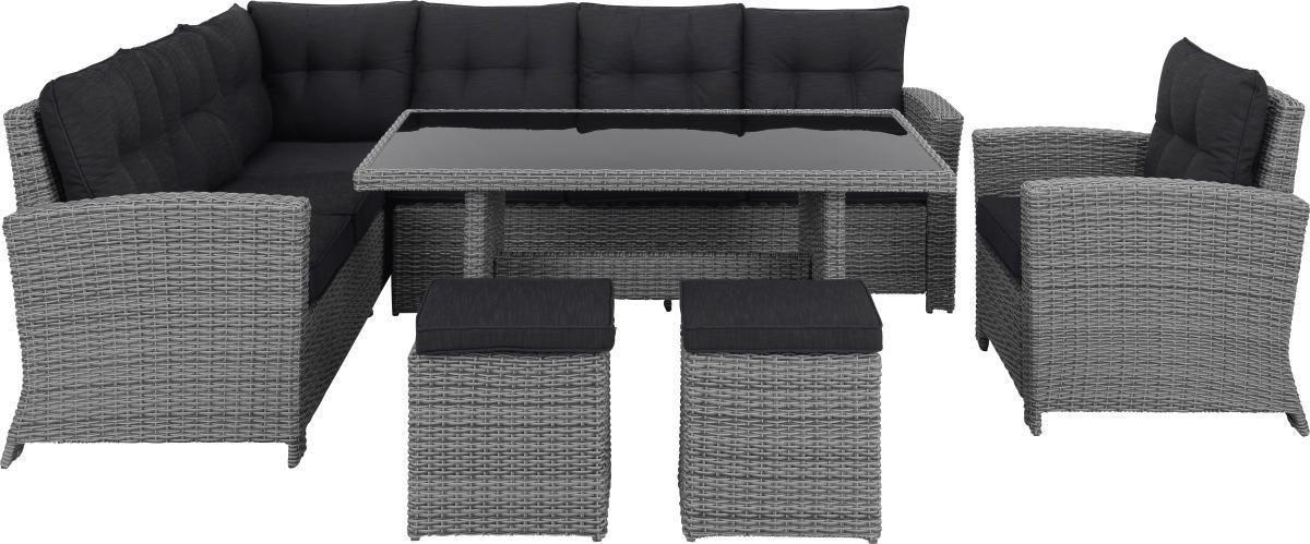 SÚPRAVA ZÁHRADNÉHO NÁBYTKU 6-dielne, kov, plast, sklo, textil - čierna/sivá, Romantik / Landhaus, kov/textil (194/248cm) - Ambia Garden