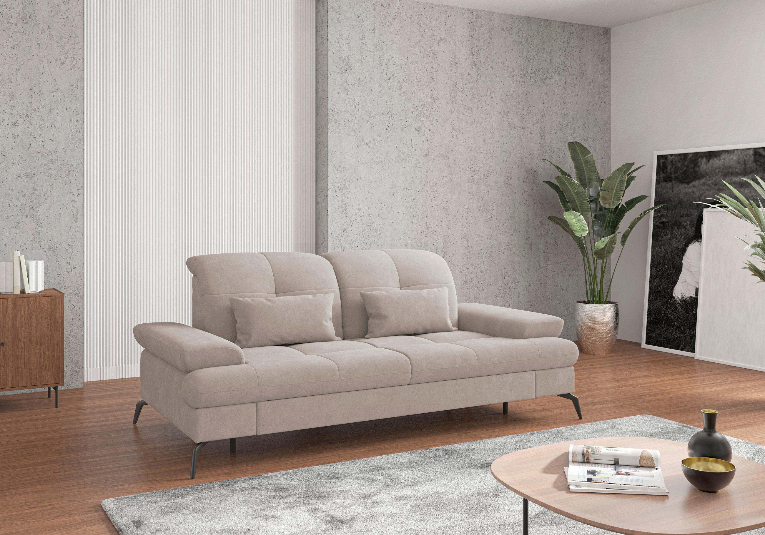 2,5-SITZER in Flachgewebe Greige  - Greige/Schwarz, KONVENTIONELL, Textil/Metall (202/90/122cm) - Sit & More