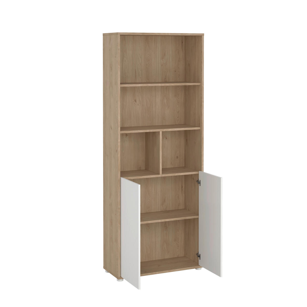 REGÁL, bílá, barvy dubu, 79,6/34,3/204,7 cm - bílá/barvy dubu, Moderní, kompozitní dřevo/plast (79,6/34,3/204,7cm) - MID.YOU