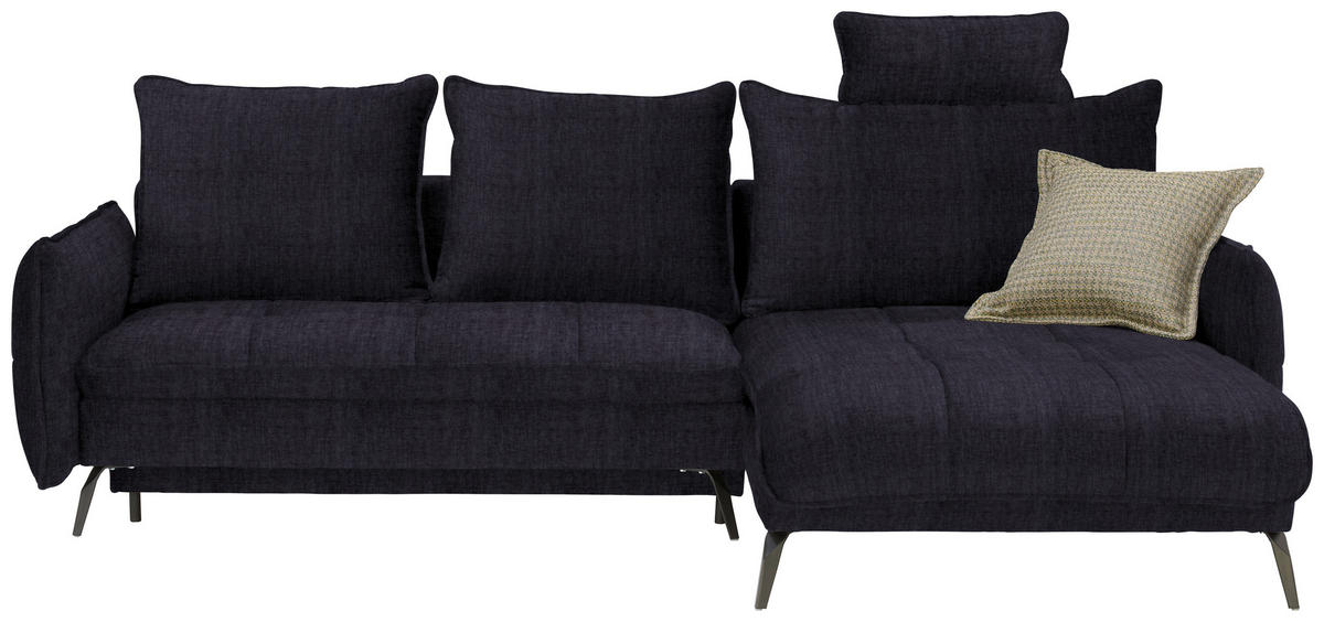 ECKSOFA in Flachgewebe Schwarz  - Schwarz, Design, Textil/Metall (273/180cm) - Hom`in
