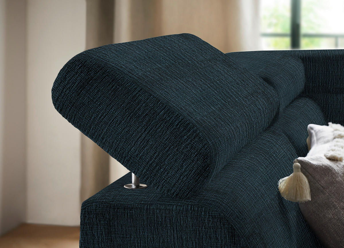 ECKSOFA in Flachgewebe Dunkelblau  - Schwarz/Dunkelblau, Design, Textil/Metall (203/260cm) - Stylife