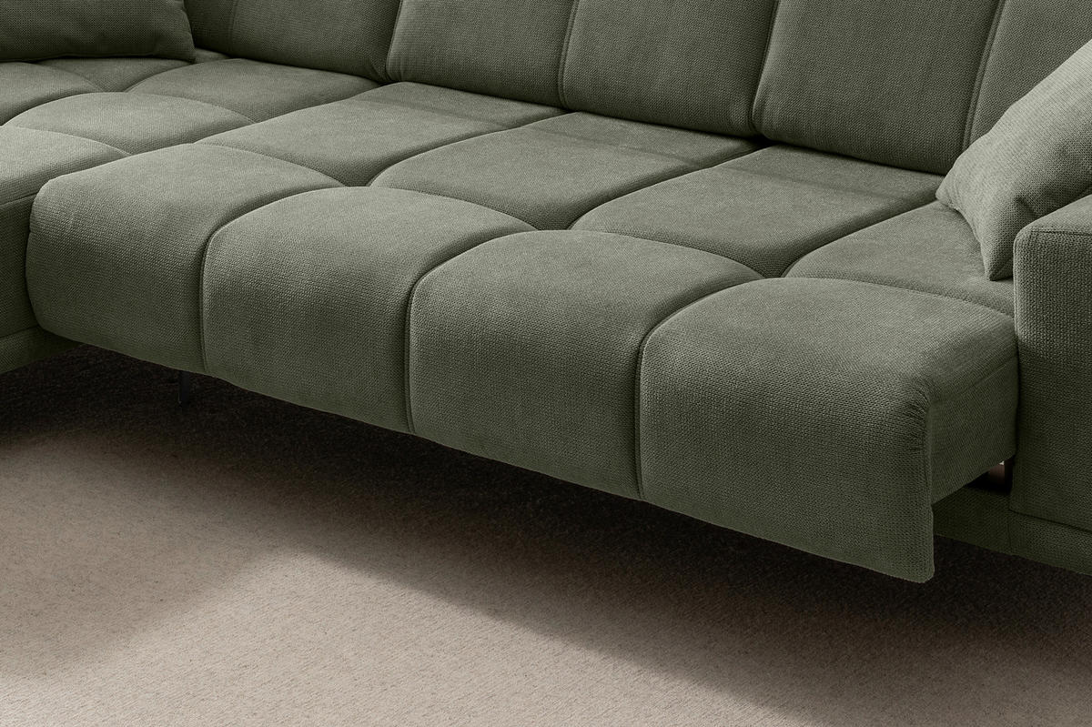 ECKSOFA NESTO Dunkelgrün Chenille Zierkissen, Kopfteilverstellung, Sitzvorzug  - Dunkelgrün/Schwarz, Basics, Textil/Metall (232/305cm) - Livetastic