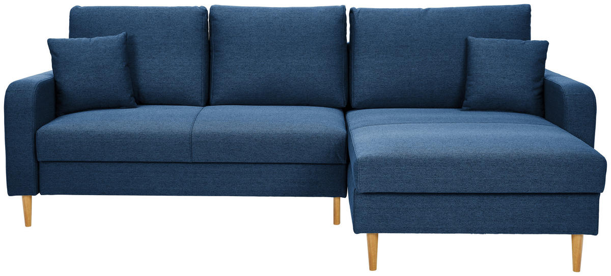ECKSOFA in Flachgewebe Dunkelblau  - Eiche Wotan/Dunkelblau, KONVENTIONELL, Holz/Textil (255/157cm) - Carryhome