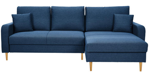 ECKSOFA in Flachgewebe Dunkelblau  - Eiche Wotan/Dunkelblau, KONVENTIONELL, Holz/Textil (255/157cm) - Carryhome