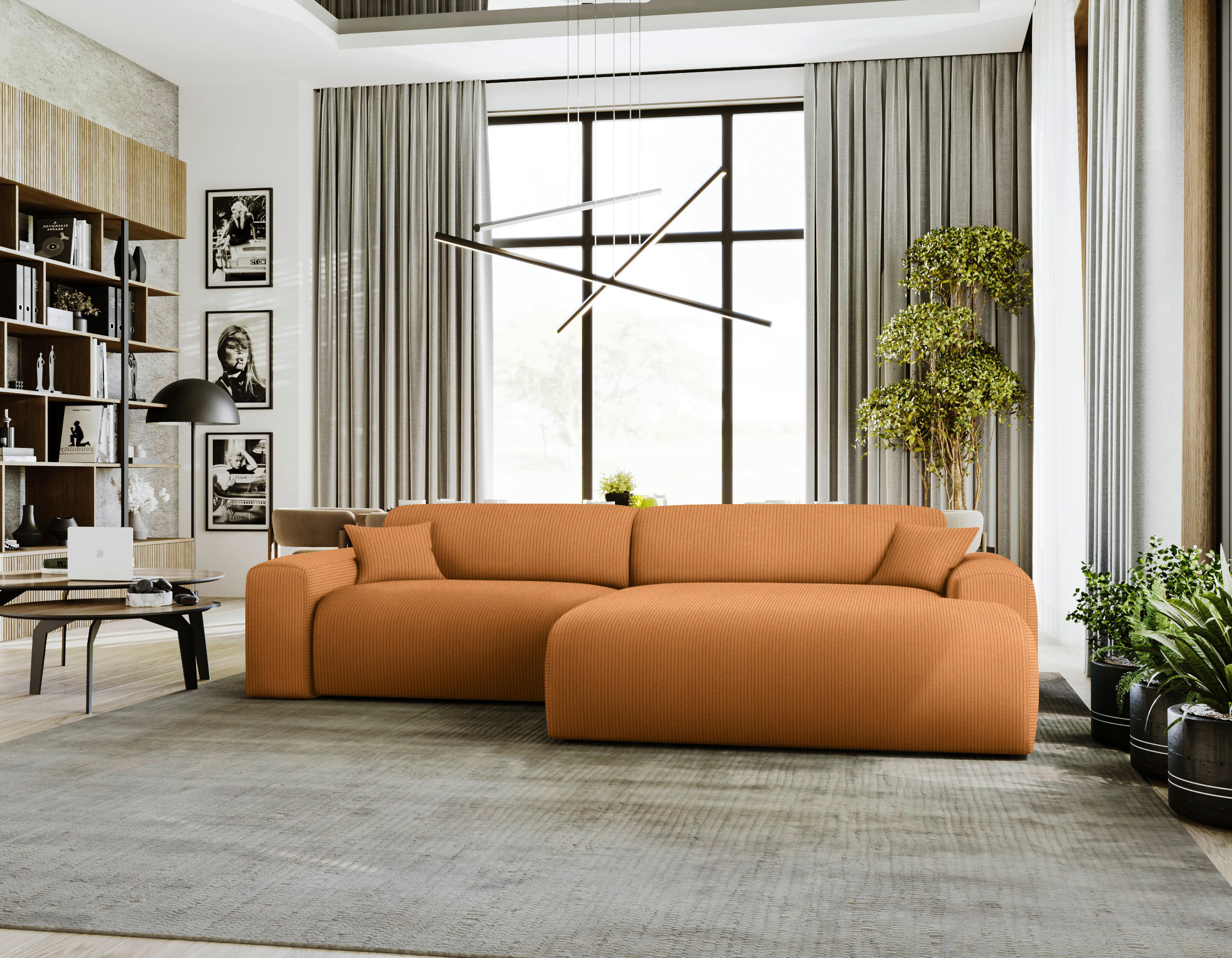 ECKSOFA in Velours, Feincord Rostfarben  - Rostfarben/Schwarz, Design, Kunststoff/Textil (292/178cm) - Livetastic