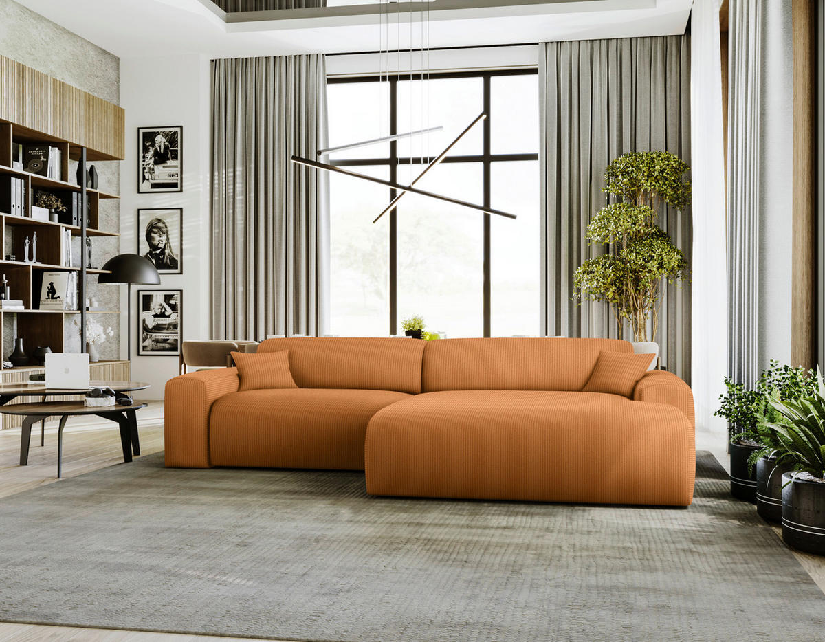 ECKSOFA in Velours, Feincord Rostfarben  - Rostfarben/Schwarz, Design, Kunststoff/Textil (292/178cm) - Livetastic