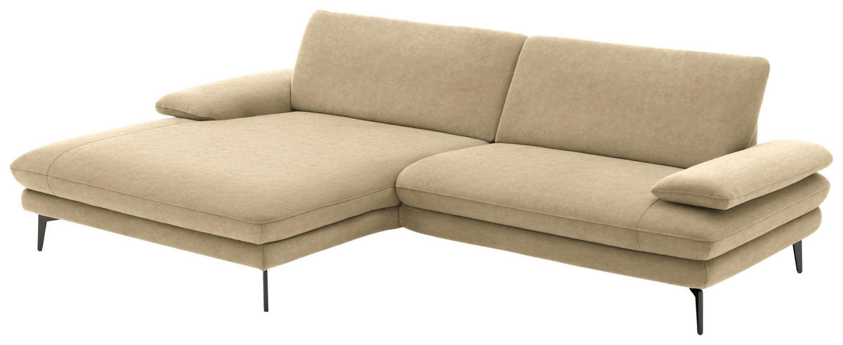 ECKSOFA in Velours Cappuccino  - Schwarz/Cappuccino, Design, Textil/Metall (184/284cm) - Dieter Knoll