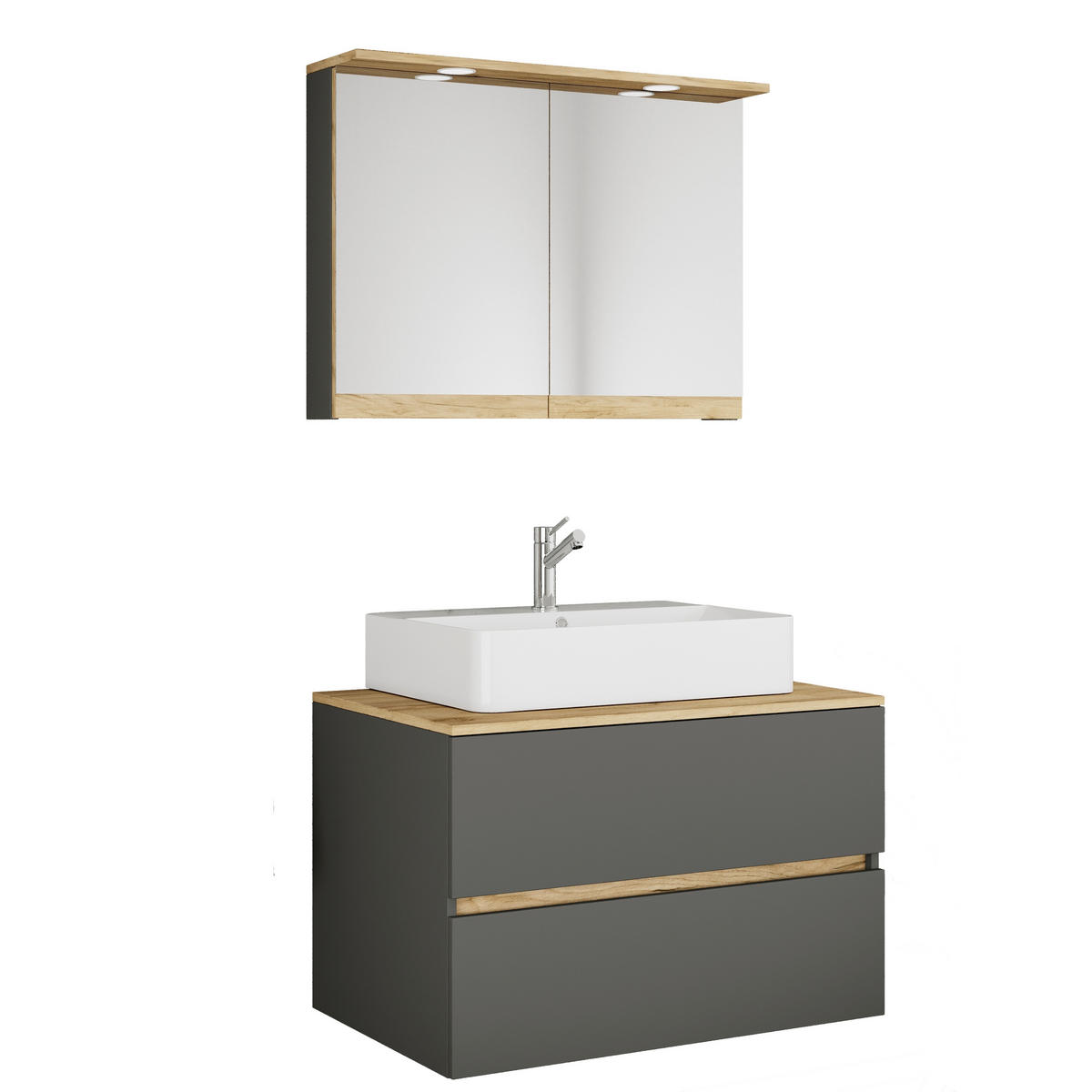 BADEZIMMER 3-teilig 80 cm  - Honigeiche/Weiss, Trend, Keramik/Holzwerkstoff (80cm) - MID.YOU