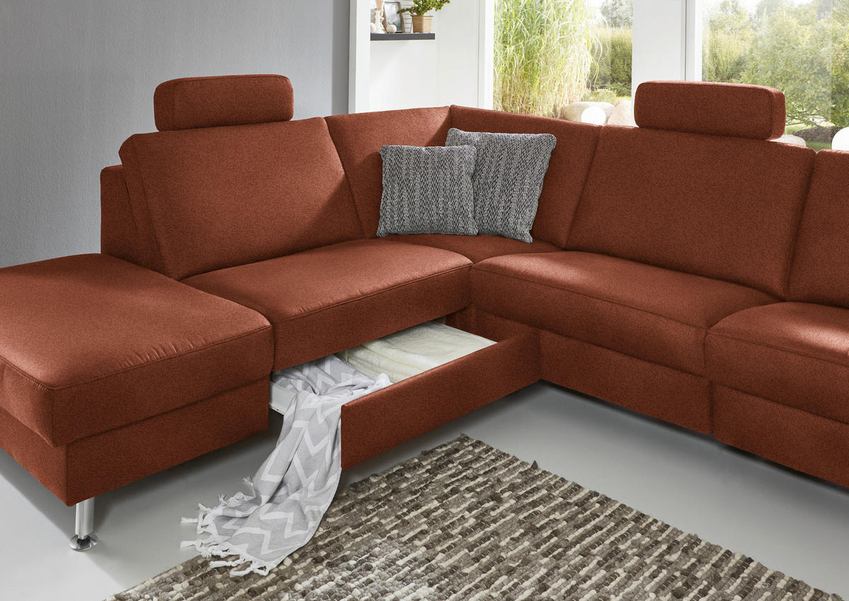 ECKSOFA in Mikrofaser Rotbraun  - Rotbraun/Alufarben, Design, Textil/Metall (242/275cm) - Dieter Knoll