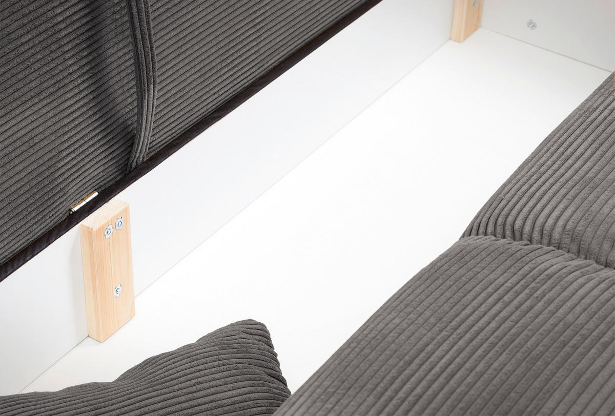 BIGSOFA in Cord Grau  - Chromfarben/Grau, MODERN, Kunststoff/Textil (242/71/90/131cm) - Livetastic