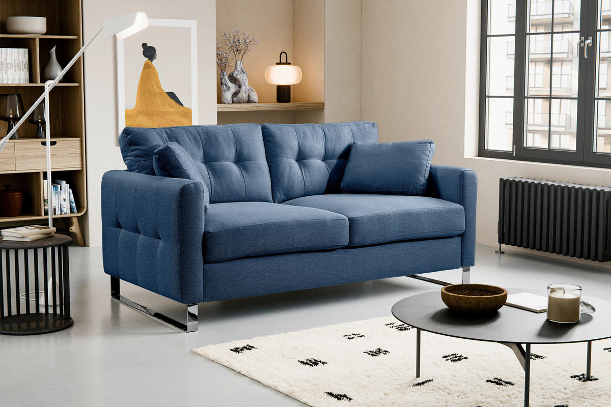 2-SITZER-SOFA HERA Flachgewebe Dunkelblau  - Chromfarben/Dunkelblau, Basics, Textil/Metall (172/94cm) - MID.YOU
