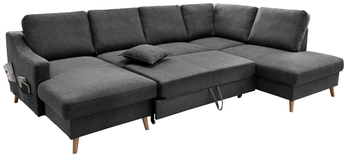WOHNLANDSCHAFT in Struktur Anthrazit  - Anthrazit/Naturfarben, Konventionell, Holz/Textil (150/301/200cm) - P & B