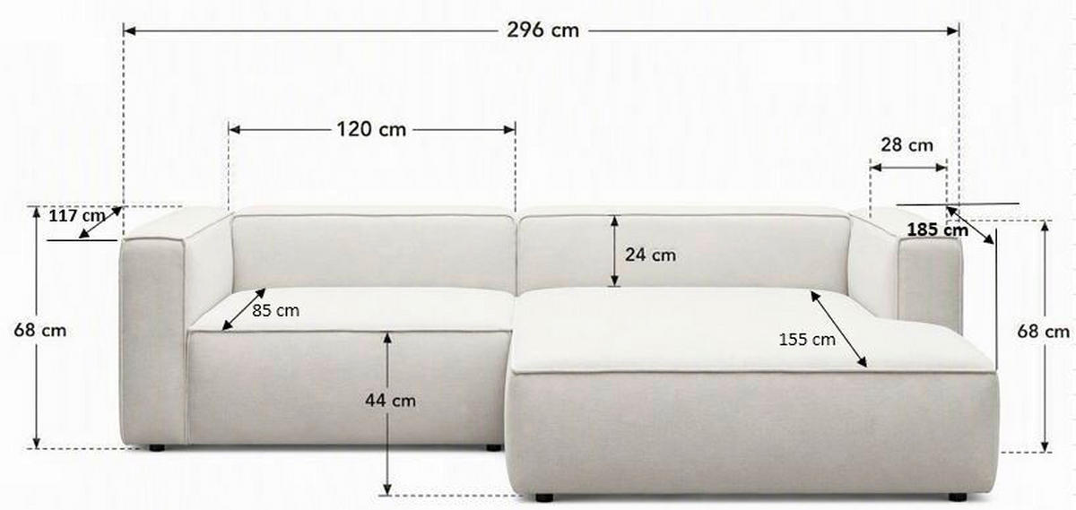 ECKSOFA Taupe Chenille Rücken echt  - Taupe/Schwarz, MODERN, Kunststoff/Textil (296/185cm) - Hom`in