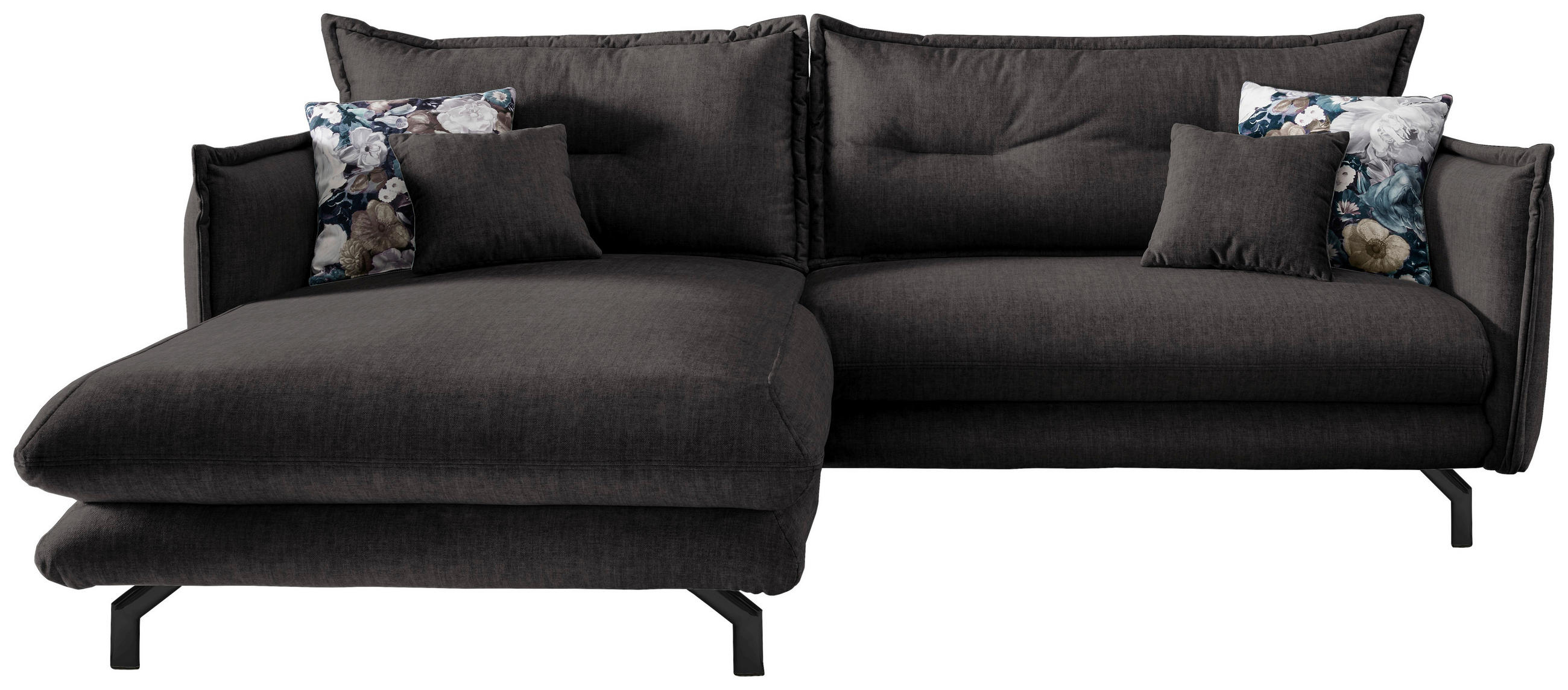 ECKSOFA in Velours Anthrazit  - Türkis/Anthrazit, Modern, Textil/Metall (180/255cm) - Livetastic
