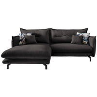 ECKSOFA in Velours Anthrazit  - Türkis/Anthrazit, Modern, Textil/Metall (180/255cm) - Livetastic