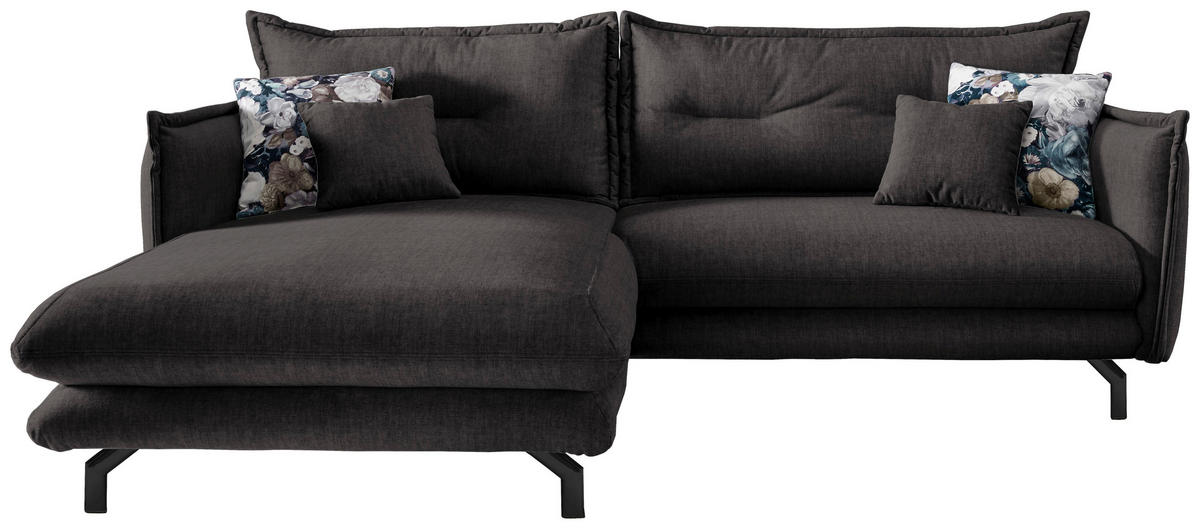 ECKSOFA in Velours Anthrazit  - Türkis/Anthrazit, Modern, Textil/Metall (180/255cm) - Livetastic