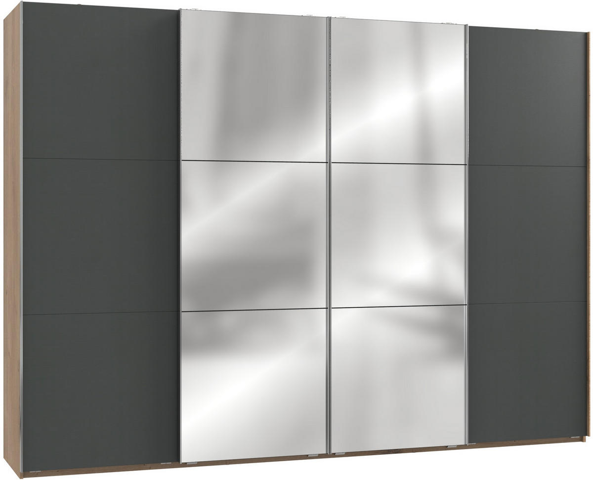 SCHWEBETÜRENSCHRANK in Graphitfarben, Eichefarben  - Chromfarben/Eichefarben, Modern, Holzwerkstoff (300/216/65cm) - MID.YOU