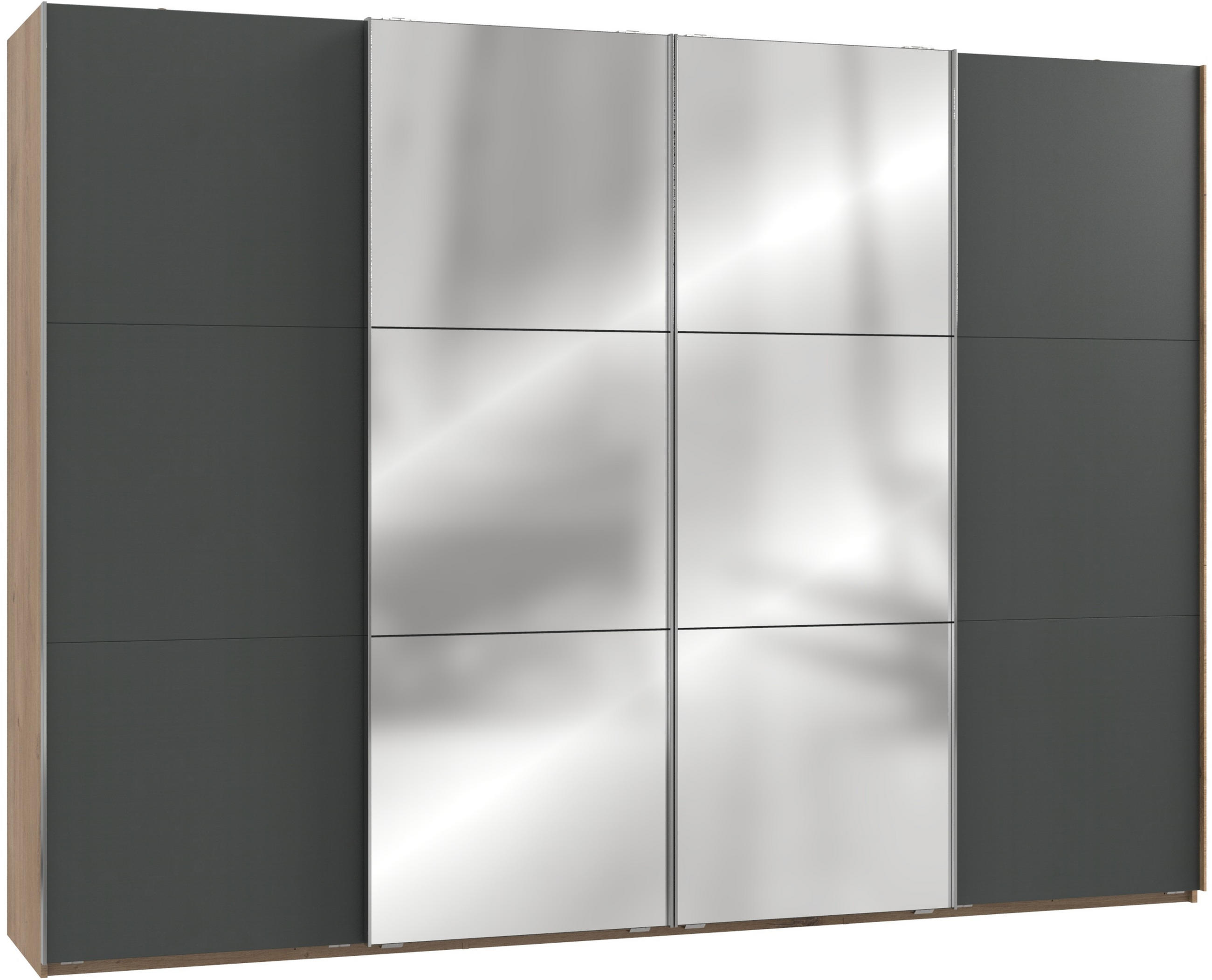 Schwebetürenschrank Mit Spiegel 300cm Level, Graphit/eiche