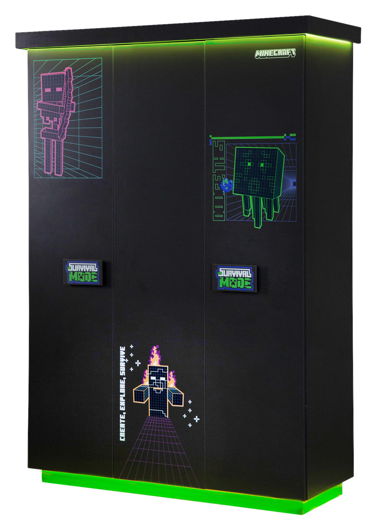 KLEIDERSCHRANK 3-türig Anthrazit  - Anthrazit/Weiß, MODERN, Holzwerkstoff (134/200/50cm) - Minecraft