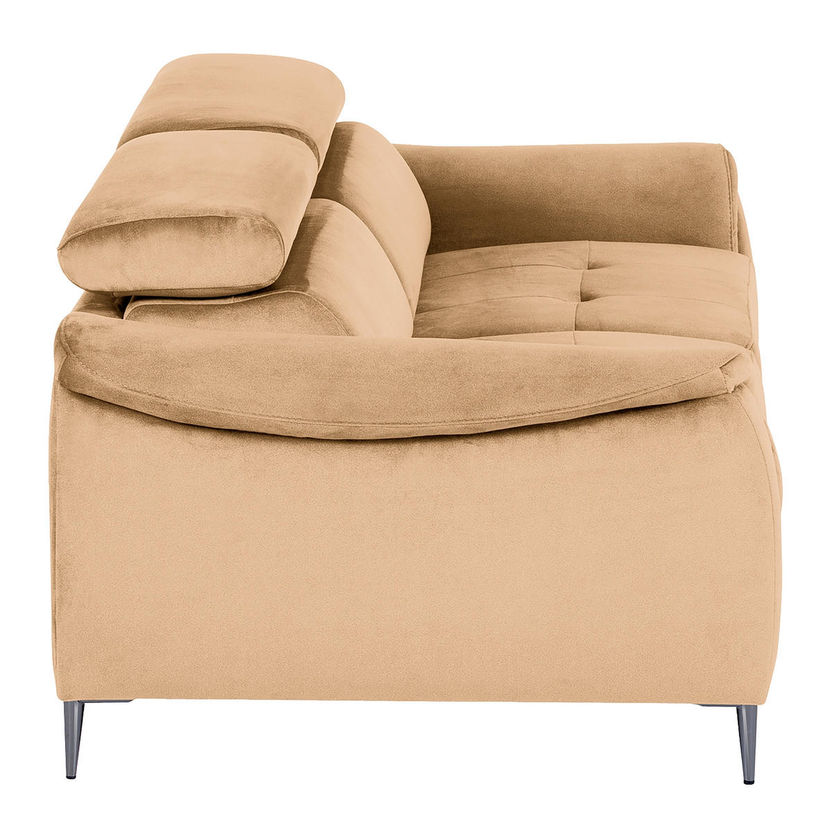 SCHLAFSOFA Samt Beige Rücken echt, Liegefunktion  - Beige/Schwarz, Design, Textil/Metall (203/77-98/103cm) - MID.YOU