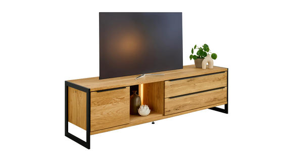 LOWBOARD Schwarz, Eichefarben  195/57,4/50 cm  - Eichefarben/Schwarz, Natur, Glas/Holzwerkstoff (195/57,4/50cm) - Linea Natura