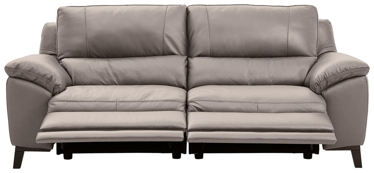 2,5-SITZER in Kombination Echtleder/Lederlook Grau  - Wengefarben/Grau, Design, Leder/Holz (216/97/95-151cm) - Livetastic