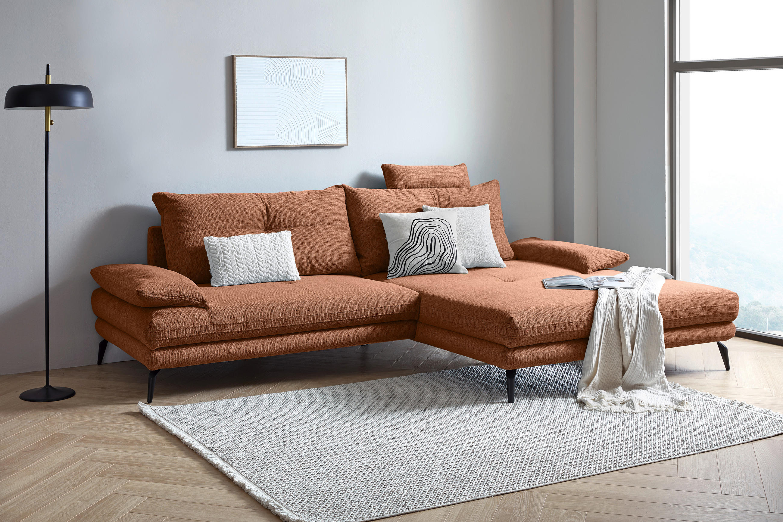 HÖRNSOFFA PIVOT - svart/rostfärgad, Klassisk, metall/textil (294/176cm) - MID.YOU