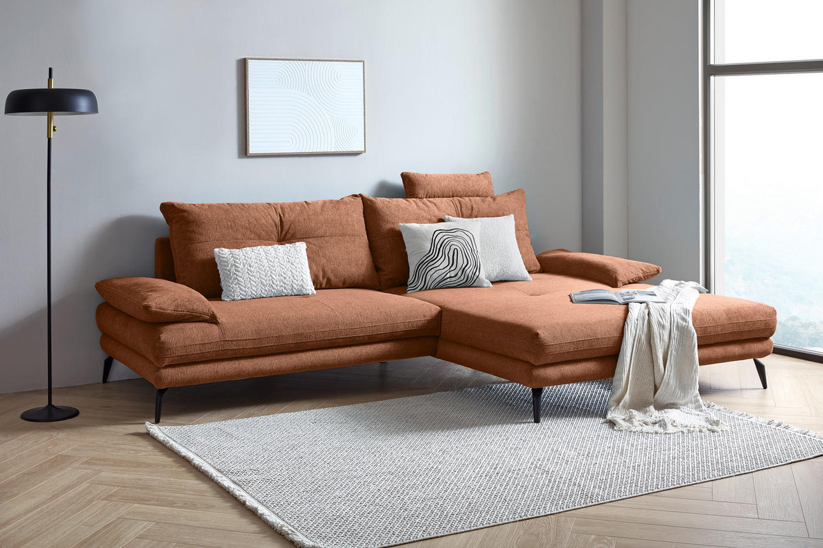 HÖRNSOFFA i flatväv rostfärgad  - svart/rostfärgad, Klassisk, metall/textil (294/176cm) - MID.YOU