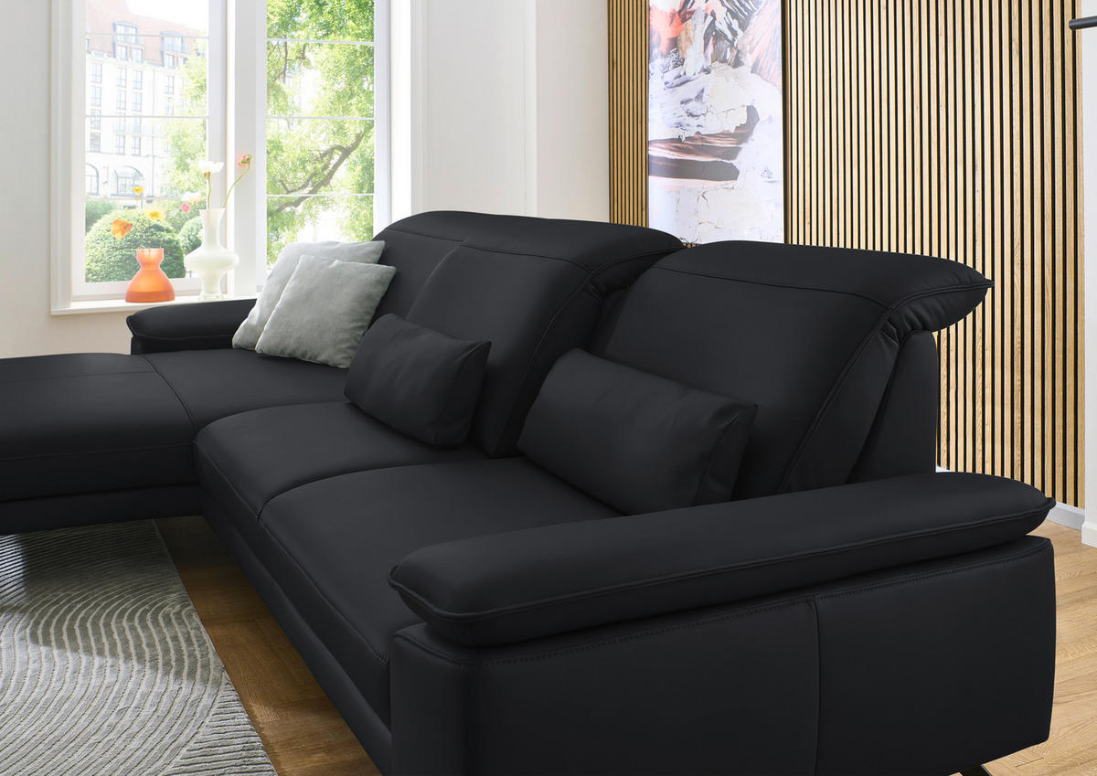 ECKSOFA in Echtleder Anthrazit  - Anthrazit/Schwarz, Design, Leder/Metall (193/332cm) - Dieter Knoll