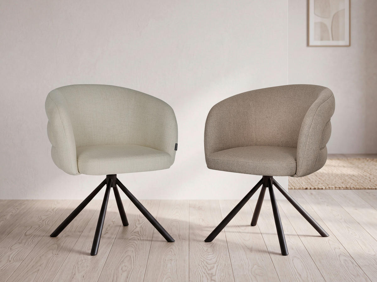 ARMLEHNSTUHL  Sitzfläche 360° drehbar, automatische Rückholfunktion Webstoff  Schwarz, Beige  - Beige/Schwarz, Design, Textil/Metall (64,5/79/64cm) - Milino