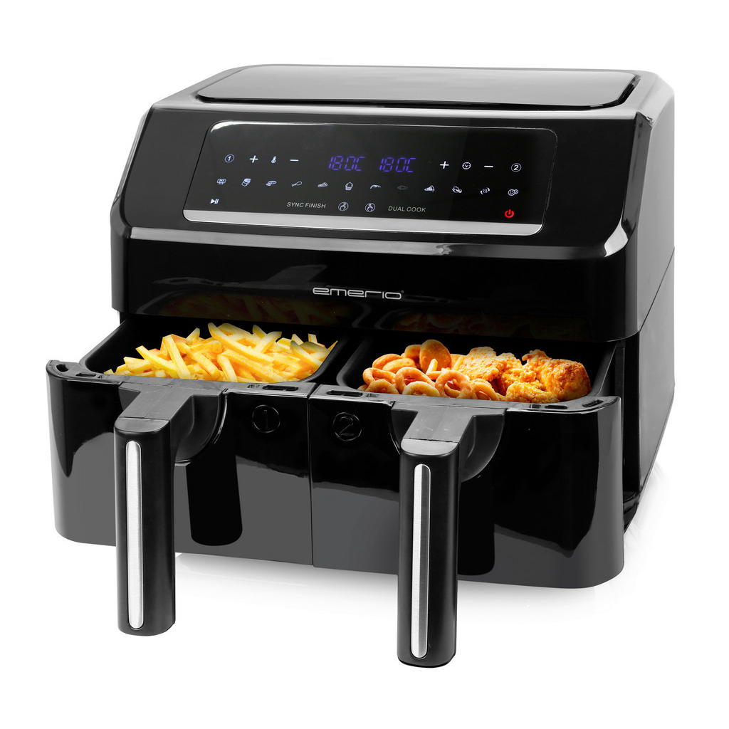 Thumbnail - Emerio HEIßLUFTFRITTEUSE, Schwarz, Metall, Kunststoff, 3.6+3.6 L, 34.6x29.5x38 cm, RoHS, Lfgb, Reach, Europäischer Siche...