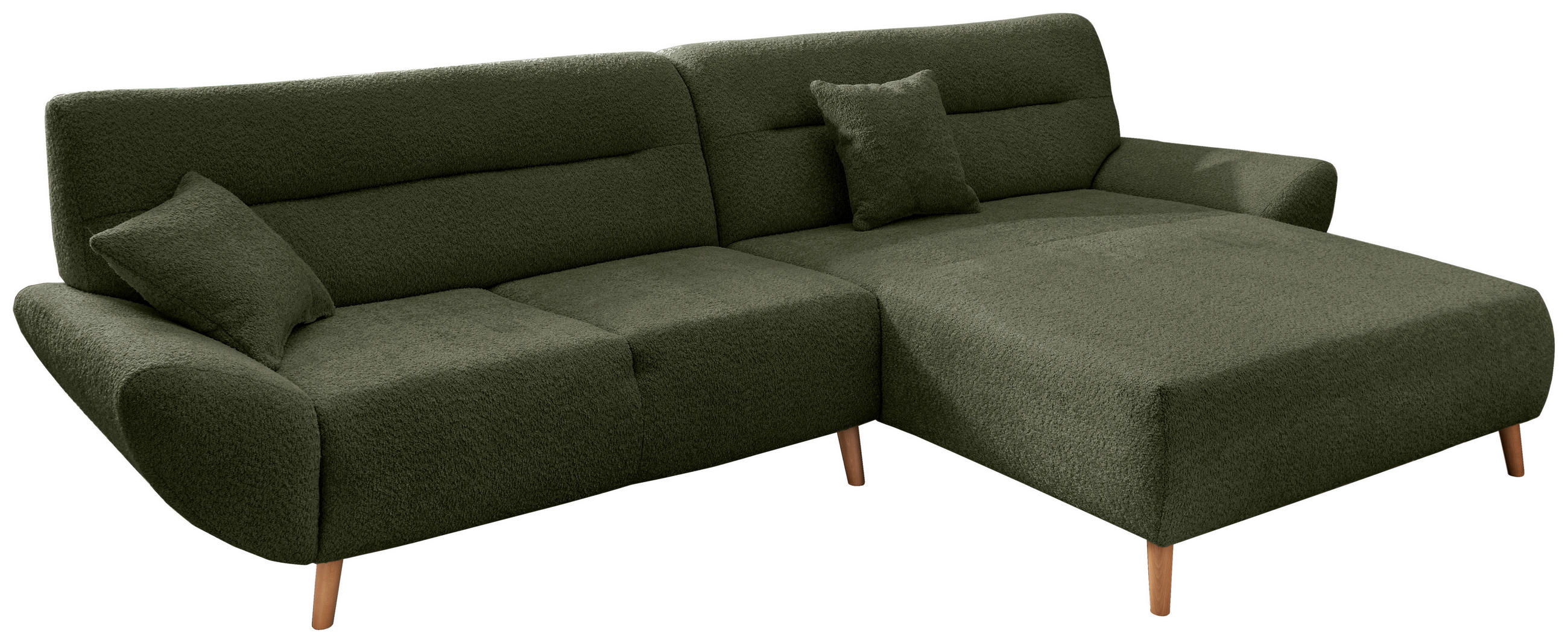 ECKSOFA in Bouclé Waldgrün  290/166 cm  - Waldgrün/Wildeiche, KONVENTIONELL, Holz/Textil (290/166cm) - MID.YOU