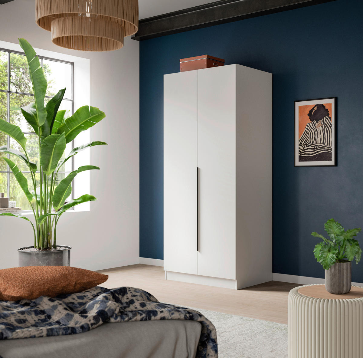 DREHTÜRENSCHRANK 80/181/52 cm,  in Weiß, 2-türig  - Schwarz/Weiß, MODERN, Holzwerkstoff (80/181/52cm) - MID.YOU