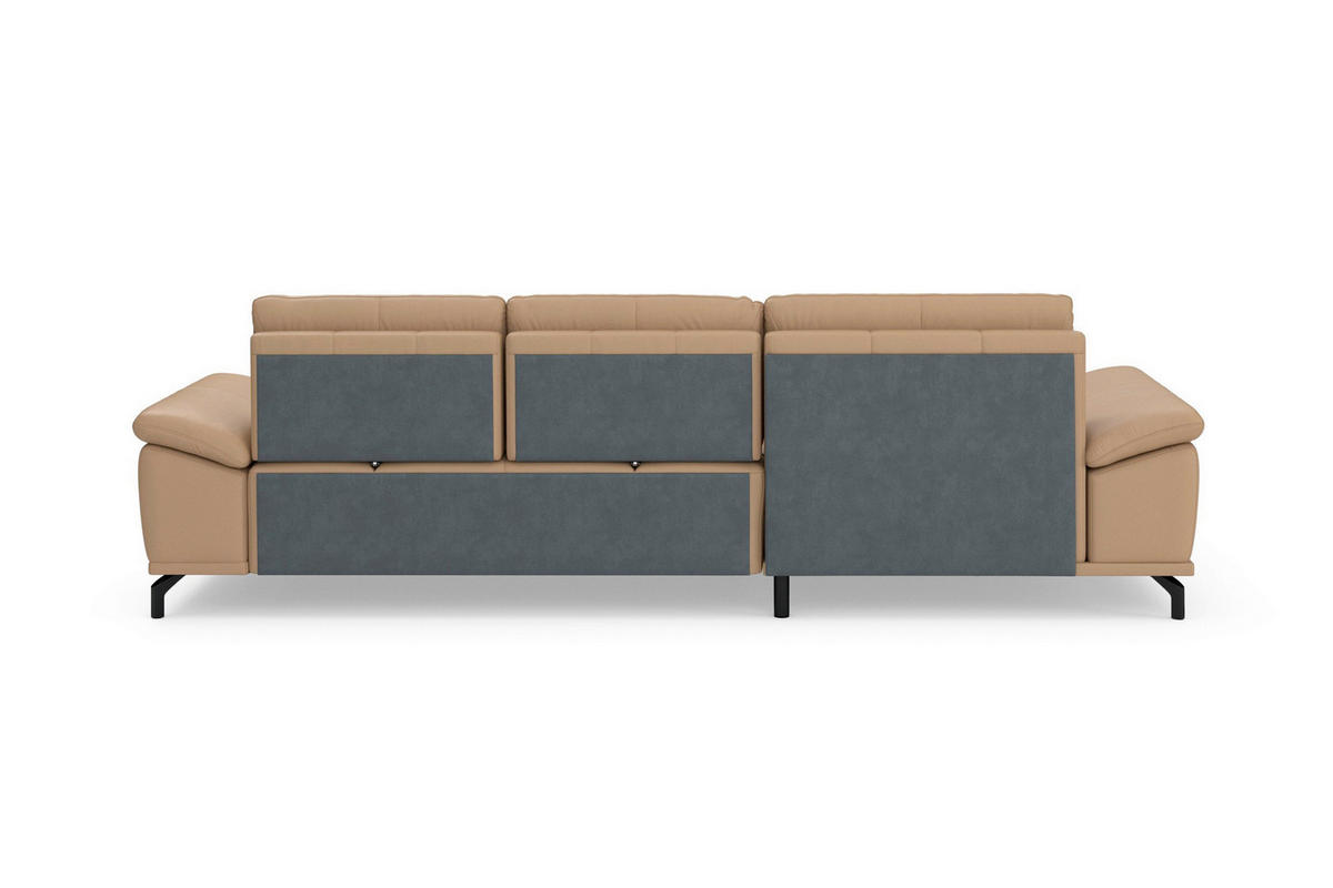 ECKSOFA COSTELLO E Cappuccino Echtleder Nierenkissen, Armteilverstellung, Sitztiefenverstellung  - Schwarz/Cappuccino, Basics, Leder/Textil (176/301cm) - Sit & More
