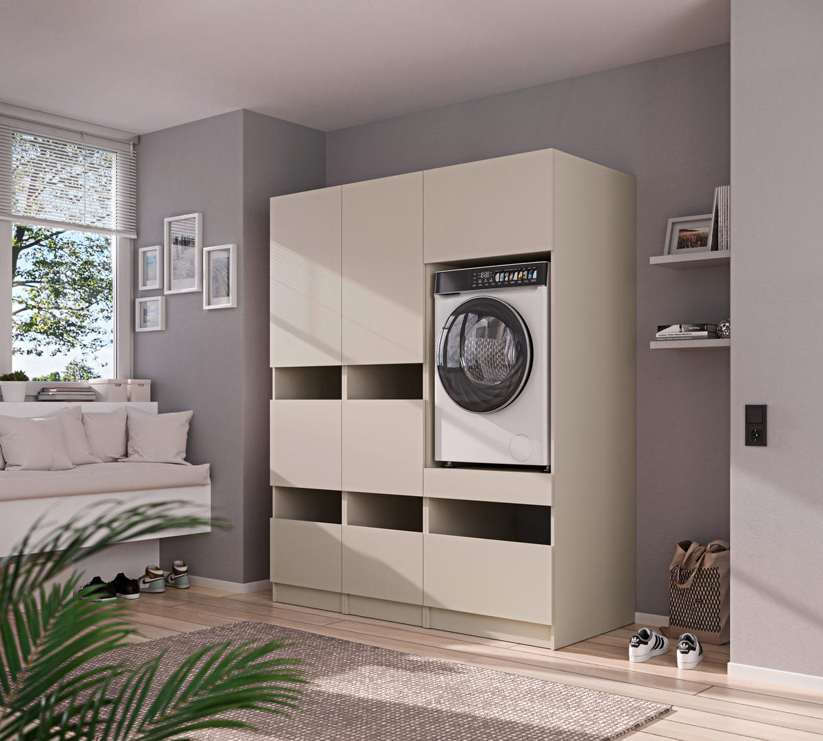 WASCHMASCHINENSCHRANK 68/200/68 cm  in Kaschmir  - Kaschmir/Schwarz, Design, Holzwerkstoff/Metall (68/200/68cm) - Milino