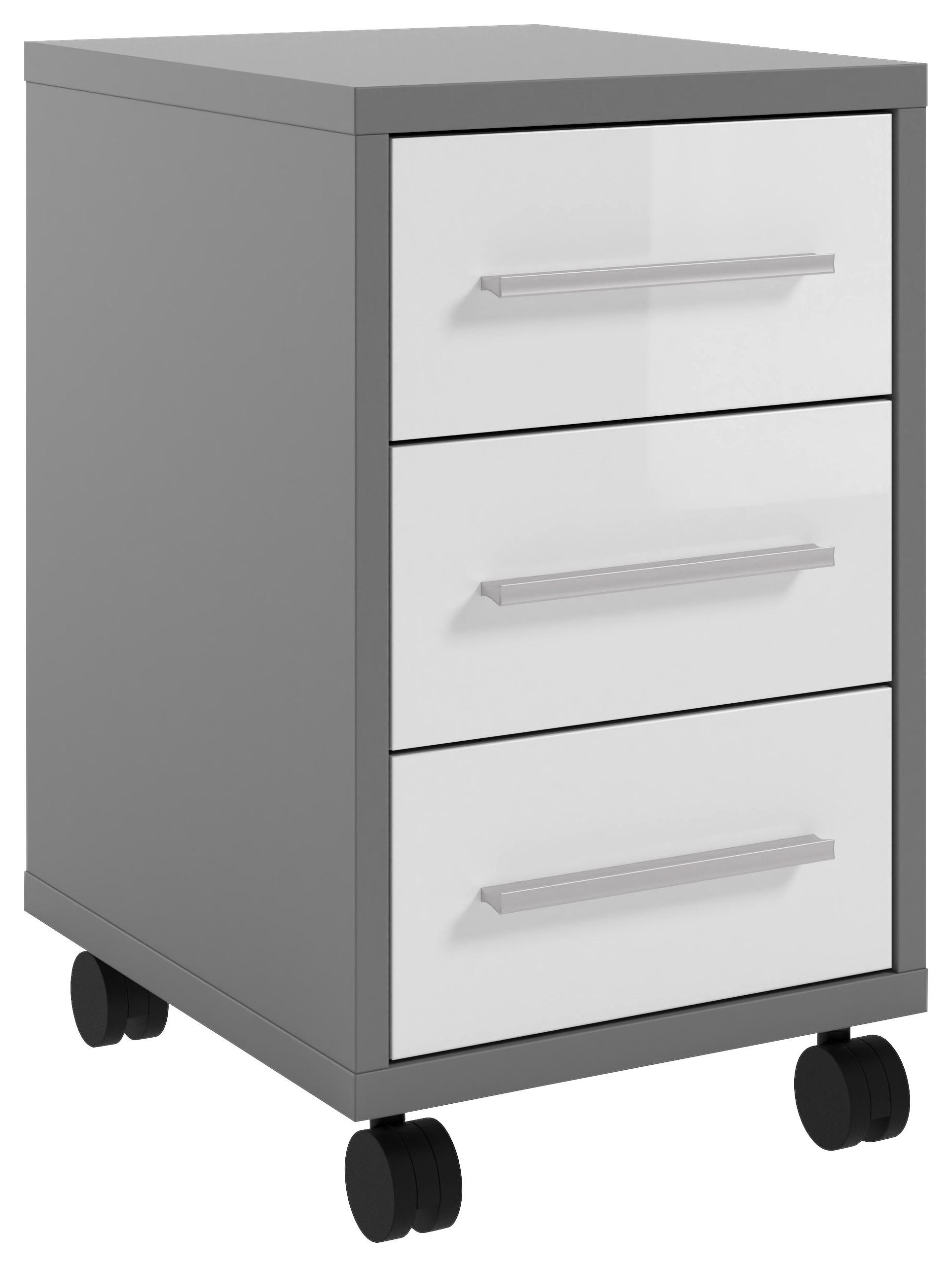 ROLLCONTAINER Weiß, Dunkelgrau  - Dunkelgrau/Alufarben, MODERN, Glas/Holzwerkstoff (41,6/68,6/50,2cm)