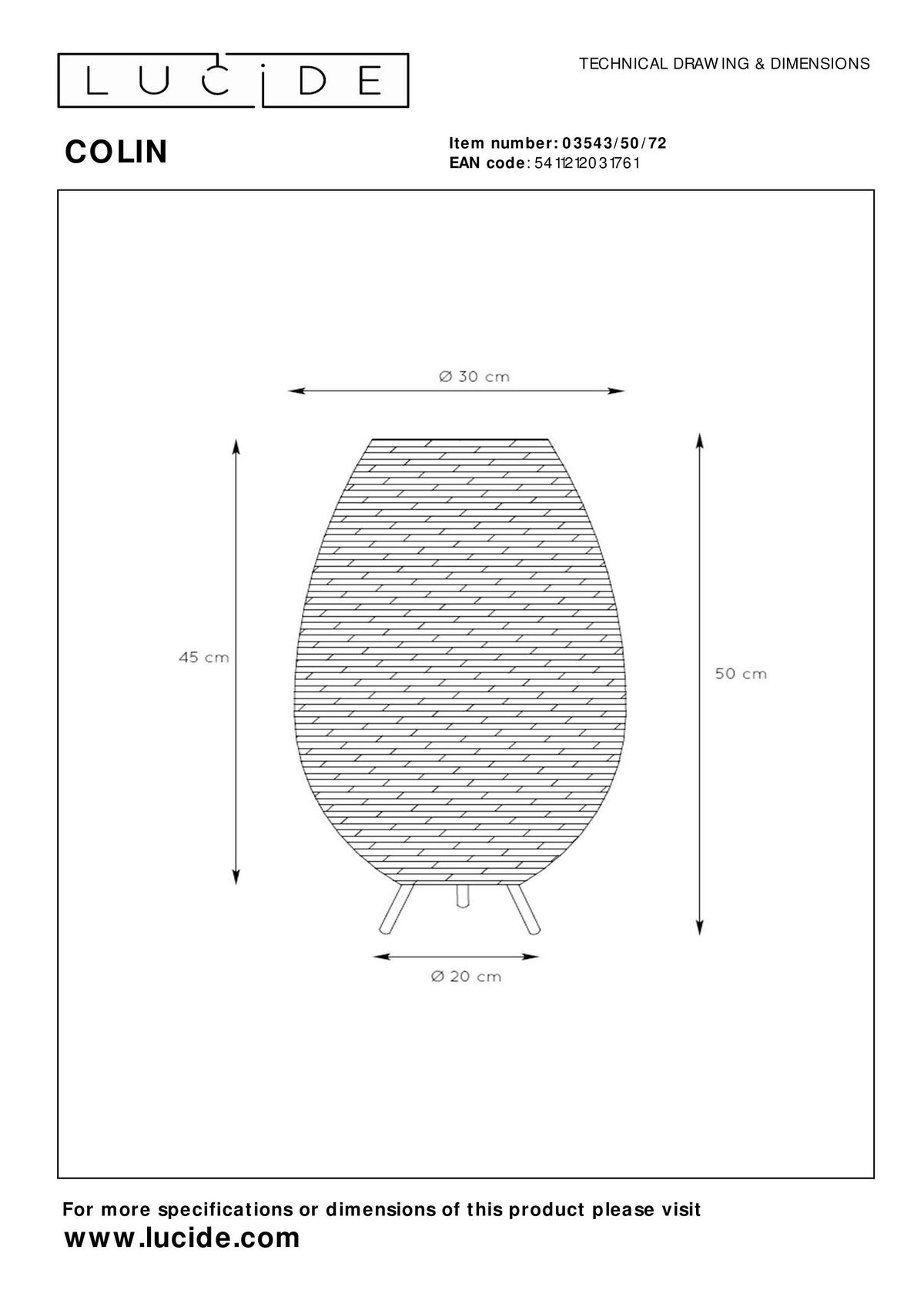TISCHLEUCHTE COLIN 30/30/50 cm  - Hellbraun/Schwarz, Basics, Naturmaterialien/Metall (30/30/50cm) - Lucide