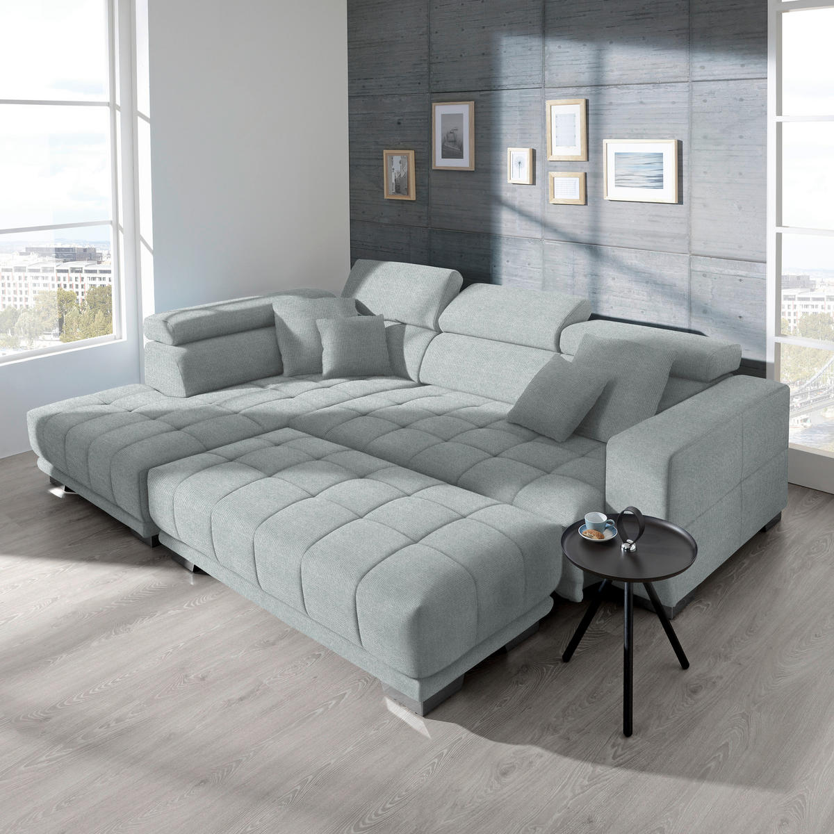 ECKSOFA in Mikrofaser Platinfarben  - Platinfarben/Chromfarben, Design, Textil/Metall (207/301cm) - Xora