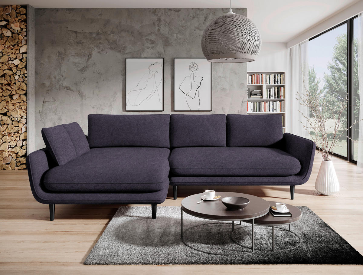 ECKSOFA in Velours Anthrazit  - Anthrazit/Schwarz, Design, Holz/Textil (167/260cm) - Welnova