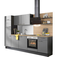 KÜCHENBLOCK 290 cm   in Graphitfarben, Grau, Eichefarben  - Edelstahlfarben/Eichefarben, Design, Holzwerkstoff/Metall (290cm) - Xora