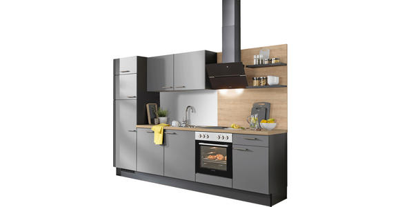 KÜCHENBLOCK 290 cm in Graphitfarben, Grau, Eichefarben - Edelstahlfarben/Eichefarben, Design, Holzwerkstoff/Metall (290cm) - Xora