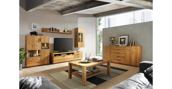 WOHNWAND in Eichefarben - Eichefarben/Alufarben, KONVENTIONELL, Glas/Holz (320/190/50cm) - Cantus