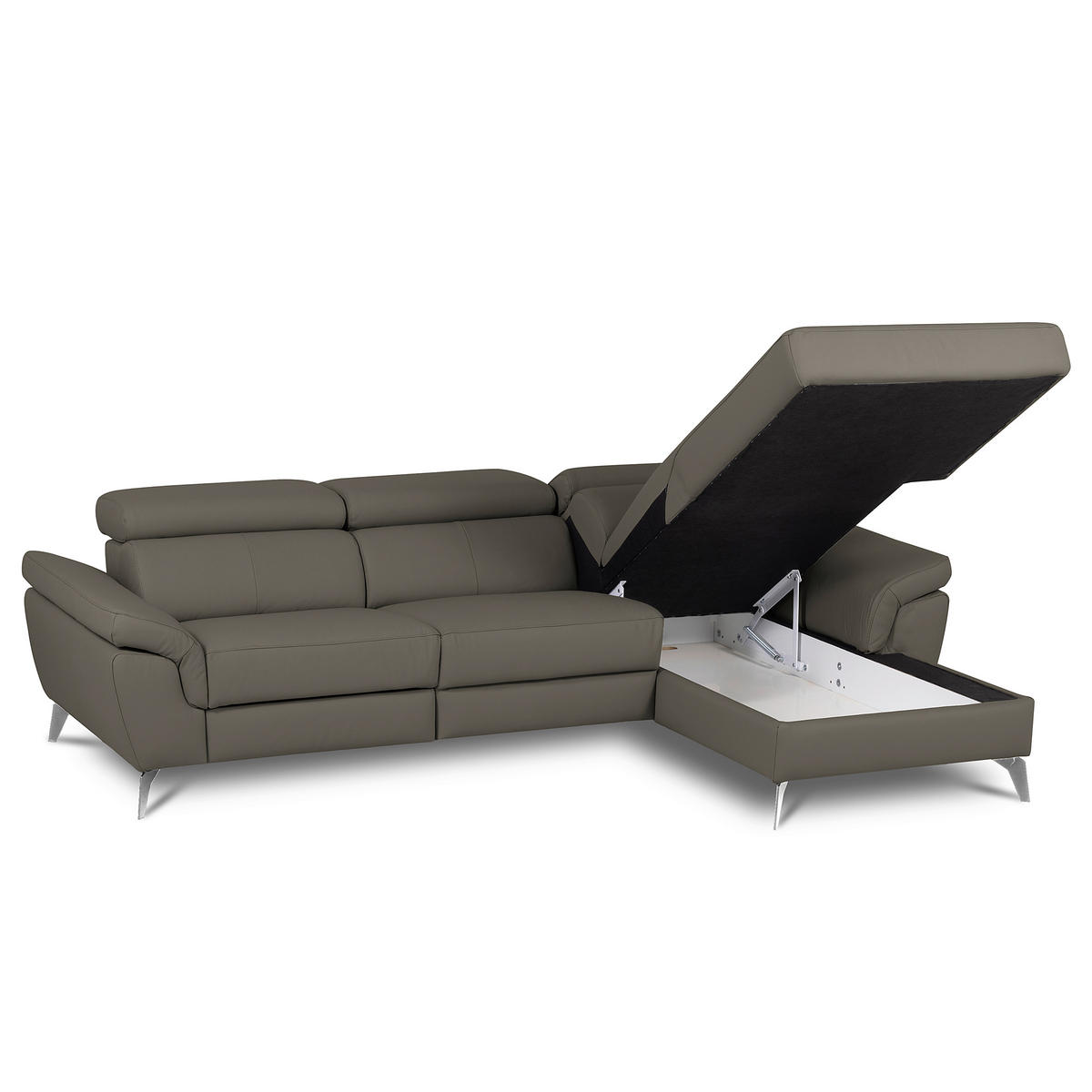 ECKSOFA Lederlook Echtleder Schlammfarben  - Chromfarben/Schlammfarben, Design, Leder/Textil (252/179cm) - Livetastic